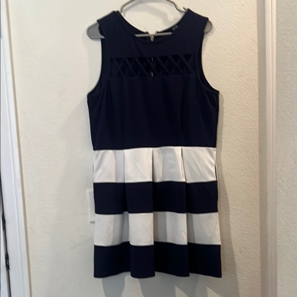 Speechless Black and White Fit and Flare Dress with Pleats